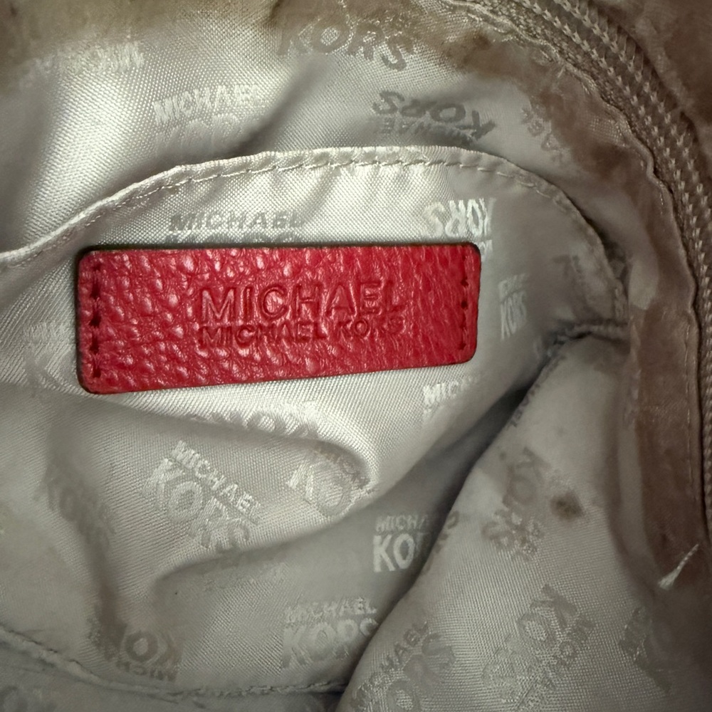 Michael Kors Red Leather Tote Bag Gold Hardware Zip Accents Shoulder Bag - Picture 10 of 12